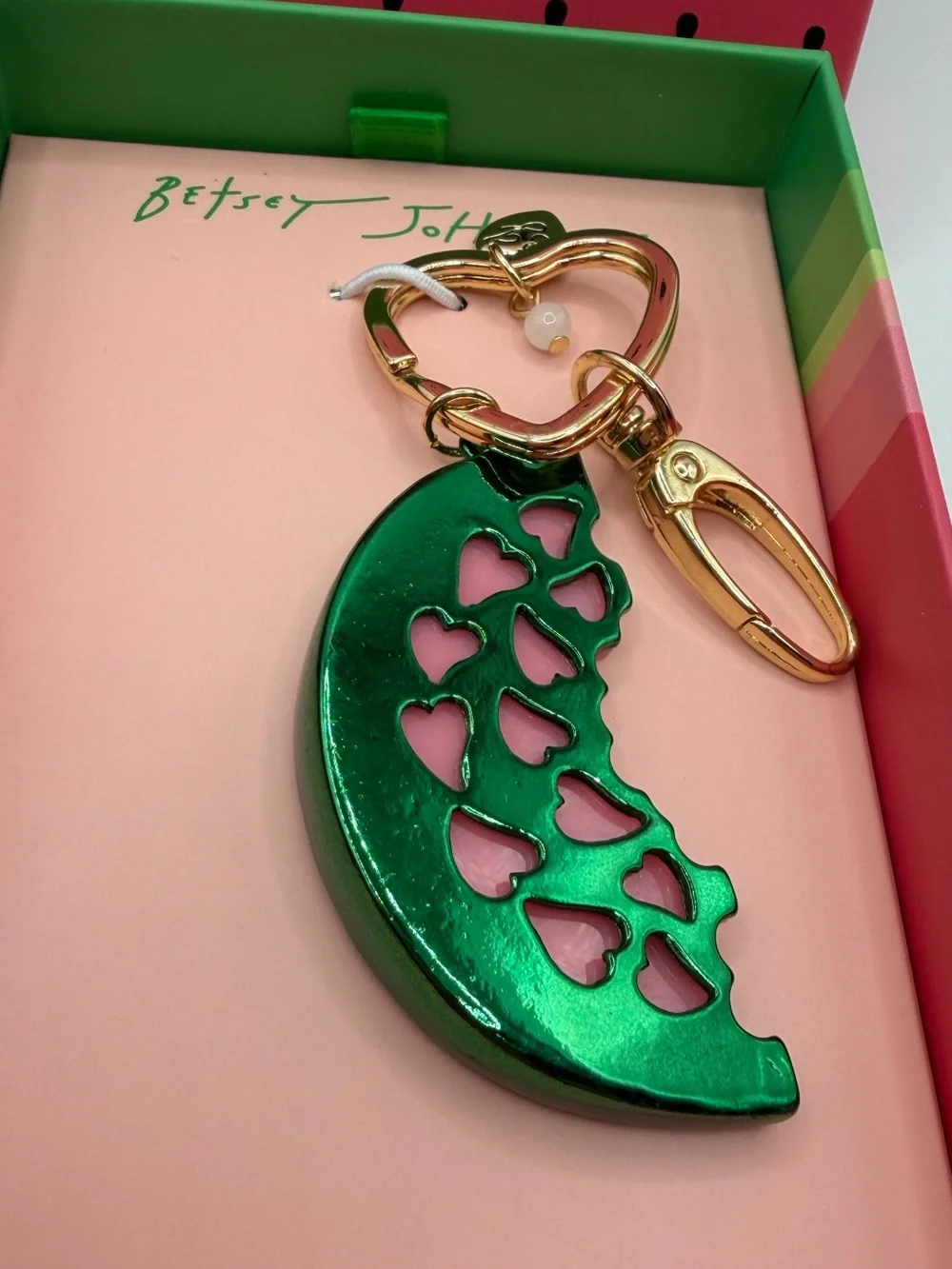 Betsey Johnson Crystal Watermelon Keychain Bag Charm NIB Summer Fruit